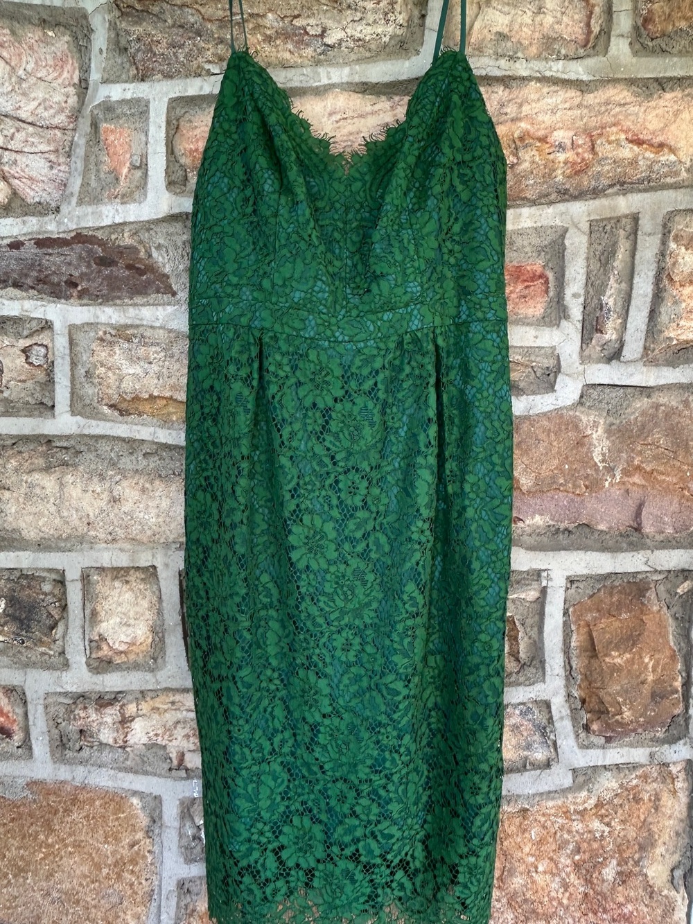 J. Crew Emerald Green Lace Spaghetti Strap Cocktail Dress Size 4 - Picture 3 of 9